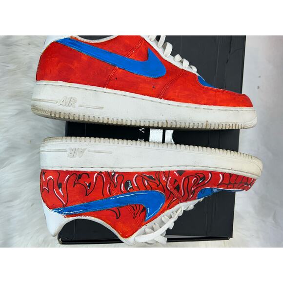 Men's 13 Nike Air Force One Customized Red Blue Flames Rose GUC - Picture 6 of 13